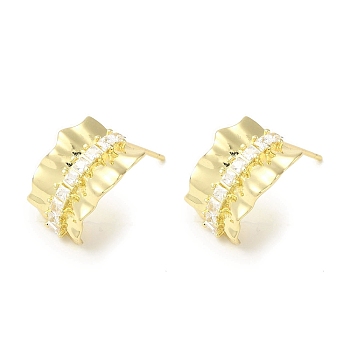 Brass Micro Pave Cubic Zirconia Studs Earrings Findings, Real 14K Gold Plated, Real 14K Gold Plated, 16x12mm, Hole: 1.2mm, Pin: 11x0.7mm