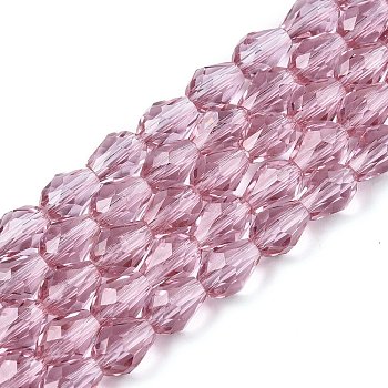 Transparent Glass Beads Strands, Faceted, Teardrop, Sienna, 8x6mm, Hole: 1.2mm, about 65~67pcs/strand, 20.08 inch(51cm)