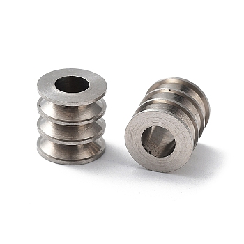 303 Stainless Steel European Beads, Large Hole Beads, Grooved Column, Stainless Steel Color, 8x8.5mm, Hole: 4mm
