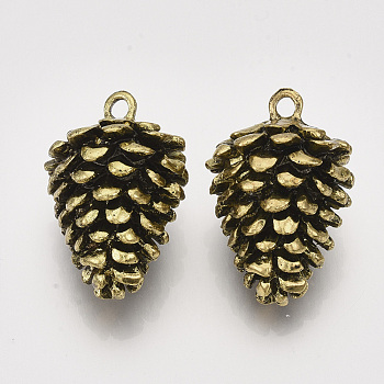 Tibetan Style Alloy Pendants, Pine Cone, Antique Golden, 34x23x21mm, Hole: 3mm