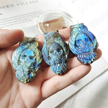 Natural Labradorite Carved Figurines Statues for Home Office Desktop Decoration, Skull, 40mm