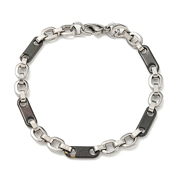 Two Tone 304 Stainless Steel Oval Link Chain Bracelet, Black, 8-1/4 inch(20.9cm), Wide: 6.5mm