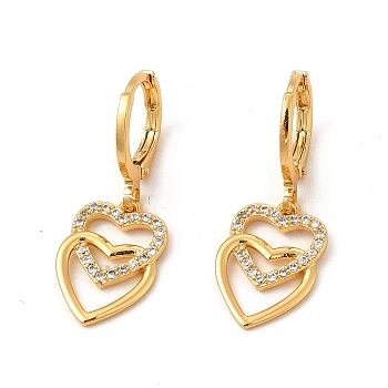 Rack Plating Brass Micro Pave Cubic Zirconia Leverback Earrings, Long-Lasting Plated Heart Dangle Earring for Women, Cadmium Free & Lead Free, Real 18K Gold Plated, 28.5mm, Pin: 1mm