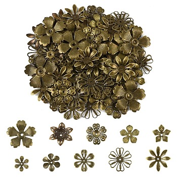 200Pcs 10 Styles Iron Bead Caps, Flower, Antique Bronze, 18.5~33x16.5~34x1.5~3.5mm, Hole: 1.4~2.5mm, 20pcs/style