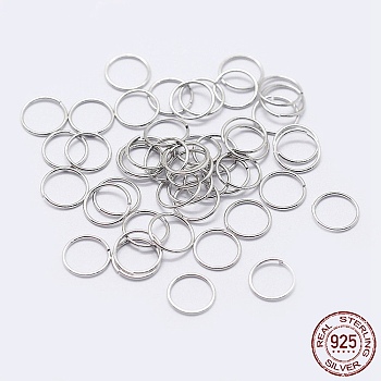 Rhodium Plated 925 Sterling Silver Open Jump Rings, Round Rings, Platinum, 26 Gauge, 5x0.4mm, Inner Diameter: 4mm, about 526pcs/10g