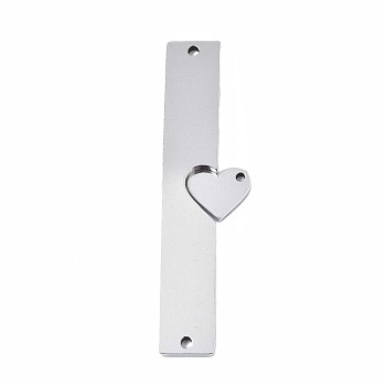 201 Stainless Steel Pendants, Rectangle with Heart, Stainless Steel Color, 48x12.5x1.5mm, Hole: 1.5mm