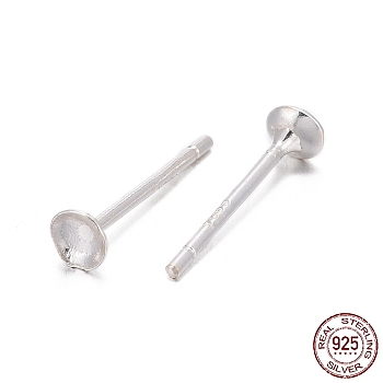 925 Sterling Silver Ear Stud Findings, Earring Posts with 925 Stamp, Silver, 12mm, Tray: 3mm, Pin: 0.8mm