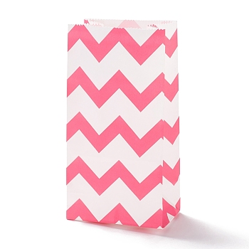 Rectangle Kraft Paper Bags, None Handles, Gift Bags, Wave Pattern, Hot Pink, 9.1x5.8x17.9cm