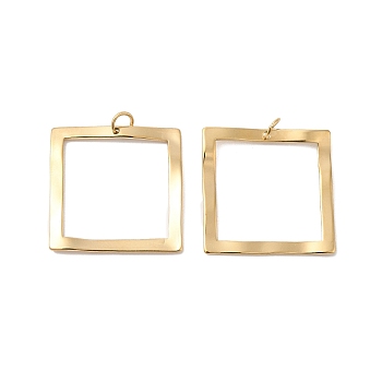 Ion Plating(IP) 304 Stainless Steel Pendants, with Jump Ring, Square Charm, Real 14K Gold Plated, 20.5x20x1.5mm, Hole: 3mm
