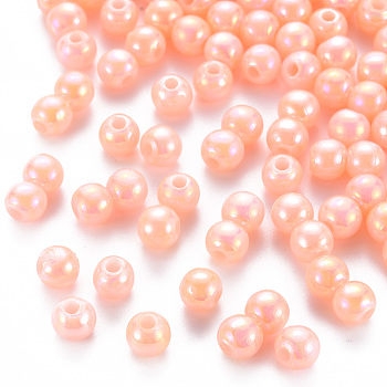 Opaque Acrylic Beads, AB Color Plated, Round, Light Salmon, 6x5mm, Hole: 1.8mm, about 4400pcs/500g