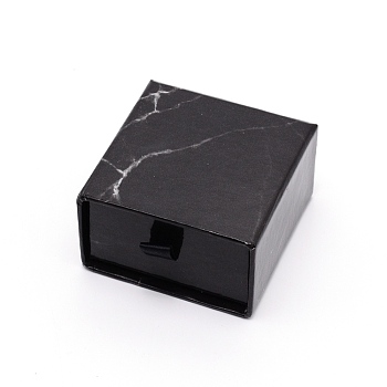 Cardboard Paper Jewelry Boxes, Gift Packaging Boxes, Square with Marble Pattern, Black, 6x6x3.5cm, Inner Size: 5.3x5.3cm