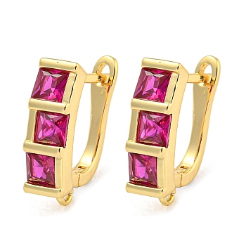 Rack Plating Brass Micro Pave Cubic Zirconia Hoop Earring Findings, Cadmium Free & Lead Free, Long-Lasting Plated, Real 18K Gold Plated, Fuchsia, 18x5mm, Hole: 1.2mm