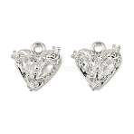 Brass Micro Pave Cubic Zirconia Charms, Cadmium Free & Nickel Free & Lead Free, Heart, Platinum, 10.5x10x3.5mm, Hole: 1.4mm(KK-C107-14B-P)