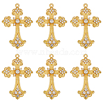 6Pcs Alloy Big Gothic Pendants, Cadmium Free & Lead Free, with Rhinestone, Cross, Golden, 75x50x7mm, Hole: 3.5mm(ALRI-UN0001-05)