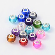Glass European Beads, with Silver Color Plated Brass Cores, Large Hole Beads, Rondelle, Mixed Color, 15x12mm, Hole: 5mm(GPDL-R002-M1)