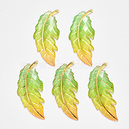 Transparent Acrylic Big Pendants, with Plated Bottom, Leaf, Lime, 61.5x27x4mm, Hole: 1.2mm(X-TACR-R140-03B)