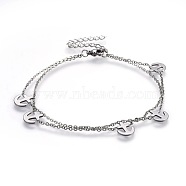 304 Stainless Steel Multi-strand Bracelets, with Lobster Claw Clasps and Cable Chains, Anchor, Stainless Steel Color, 7-1/2 inch(19cm)(BJEW-L638-03P)