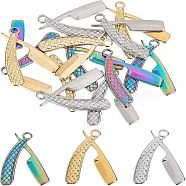 Unicraftale 12pcs 3 Colors 304 Stainless Steel Pendants, Laser Cut, Comb, Mixed Color, 25x19x1.8mm, Hole: 2mm(STAS-UN0023-61)