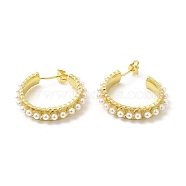 ABS Pearl Beaded Ring Stud Earrings, Brass Half Hoop Earrings for Women, Light Gold, 31x29x6mm, Pin: 0.7mm(EJEW-E273-16LG)