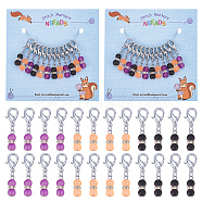 Halloween Theme Glass Beaded Gourd Charm Locking Stitch Markers, Zinc Alloy Lobster Claw Clasp Locking Stitch Marker, Mixed Color, 3.3cm, 12pcs/set(HJEW-PH01709)