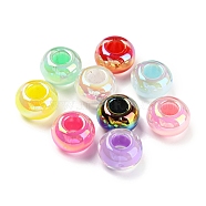 UV Plating Rainbow Iridescent Acrylic European Beads, Large Hole Beads, Rondelle, Mixed Color, 14x8.5mm, Hole: 6mm(MACR-P040-10)