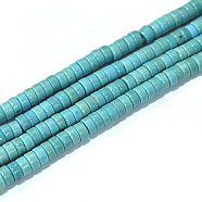 Synthetic Turquoise Beads Strands, Heishi Beads, Dyed, Flat Round/Disc, Turquoise, 4x2mm, Hole: 1mm, about 170pcs/strand, 16 inch(X-TURQ-G110-4x2mm-09)