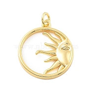 Brass Pendants, Ring with Sun Charms, with Jump Ring, Real 18K Gold Plated, 21x18.5x2mm, Hole: 3mm(KK-L209-091G)