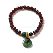 Cinnabar Mala Bead Bracelets, with Synthetic Malachite Beads and Natural Agate and Copper Wire and Imitation Jade Glass, Buddhist Jewelry, Stretch Bracelets, Coconut Brown, Inner Diameter: 4.95cm(BJEW-B080-30)