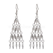 304 Stainless Steel Bar Link Chain Dangel Earrings, Tassel Chandelier Earrings for Women, Stainless Steel Color, 68x21mm(EJEW-JE05839-02)