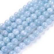 Natural Jade Beads Strands, Dyed, Imitation Aquamarine, Round, 8mm, Hole: 1.2mm, about 47pcs/strand, 14.8 inch~15 inch(37.5~38cm)(G-L500-01-8mm)