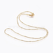 304 Stainless Steel Snake Chain Necklaces, with 304 Stainless Steel Beads and 304 Stainless Steel Clasps, Golden, 17.7 inch(45cm), 1mm(X-NJEW-F248-11A-G)