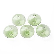 Transparent Handmade Blown Glass Globe Beads, Stripe Pattern, Flat Round, Lawn Green, 20~21x13~14mm, Hole: 1~2mm(GLAA-T012-52F)