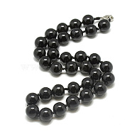 Natural Black Agate Beaded Necklaces, with Alloy Lobster Clasps, Round, Dyed, 18.1 inch~18.5  inch(46~47cm), round: 11.5~12mm(NJEW-S405-02)