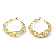 Crystal Rhinestone Hoop Earrings, Rack Plating Brass Wire Wrap Jewelry, Lead Free & Cadmium Free, Real 18K Gold Plated, 37x33.5~34x9~9.5mm, Pin: 0.7mm(EJEW-D055-22G)