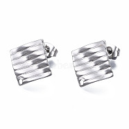 304 Stainless Steel Stud Earring Findings, with Ear Nuts/Earring Backs, Rhombus, Stainless Steel Color, 16x16.5mm, Hole: 1.4mm, Pin: 0.5mm(STAS-S080-059P-NR)