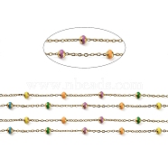 Stainless Steel Satellite Chains, with Enamel Beads and Spool, Soldered, Long-Lasting Plated, Flat Round, Golden, Colorful, 1.5x1.2x0.3mm, about 32.8 Feet(10m)/roll(CHS-I006-03G-K)