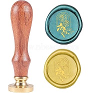 Wax Seal Stamp Set, Sealing Wax Stamp Solid Brass Head,  Wood Handle Retro Brass Stamp Kit Removable, for Envelopes Invitations, Gift Card, Flower, 80x22mm(AJEW-WH0131-878)