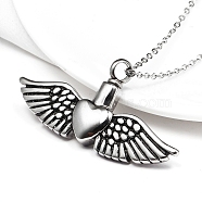 Titanium Steel Urn Ashes Pendants, Wing with Heart, Antique Silver, 22x46mm(BOTT-PW0001-107A)