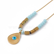 304 Stainless Steel Teardrop with Evil Eye Pendant Necklace for Women, Golden, 16.14 inch(41cm)(NJEW-P269-14G)
