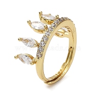 Cubic Zirconia Crown Adjustable Rings, Rack Plating Real 18K Gold Plated Brass Ring, Lead Free & Cadmium Free, Long-Lasting Plated, Clear, Inner Diameter: 18mm(RJEW-Q777-10G-03)
