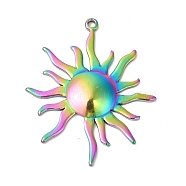 Ion Plating(IP) 304 Stainless Steel Pendants, Sun Charms, Rainbow Color, 45x37x3.5mm, Hole: 2mm(STAS-L268-026MC)