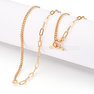 Brass Twist Chain & Paperclip Chain Necklaces, AB Chains, with OT Clasps, Real 18K Gold Plated, 17.87x0.08x0.04 inch(454x2x1mm)(NJEW-N054-11KCG)