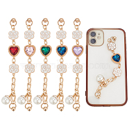 WADORN 5 Sets 5 Colors Retro Love Heart Jewelry Phone Case Chain Strap, with Iron Screw Nuts and Screws, Anti-Slip Phone Finger Strap, Phone Grip Holder for DIY Phone Case Decoration, Mixed Color, 15.8x0.9cm, 1 set/color(AJEW-WR0001-40)