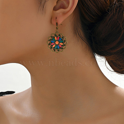 Stainless Steel Flower Dangle Earrings, Antique Bronze, Colorful, 48x30mm(ON3560)