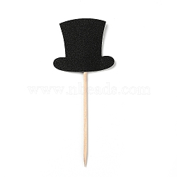 Paper Hat Cake Insert Card Decoration, with Bamboo Stick, for Birthday Cake Decoration, Black, 124mm; 6pcs/Set(DIY-H108-05)