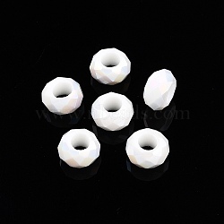 Glass European Beads, Large Hole Beads, AB Color Plated, Faceted, Rondelle, White, 13~14x7.5~8mm, Hole: 5.5~6mm(GPDL-N005-A14mm-A02)