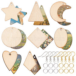 DIY Geometry Earring Making Kit, Including Teardrop & Oval & Rhombus & Heart & Star Natural Wood Pendants, Brass Earring Hooks, Antique White, 520Pcs/bag(DIY-SC0020-58)