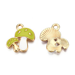 Autumn Theme Alloy Enamel Pendants, Cadmium Free & Lead Free, Double Mushroom, Light Gold, Yellow Green, 19.5x18x2.5mm, Hole: 2.5mm(ENAM-T009-46A-RS)