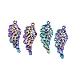 Rainbow Color Alloy Pendants, with Rhinestone, Cadmium Free & Lead Free, Wing, 43.5x17x3mm, Hole: 1.8mm(PALLOY-T054-158)