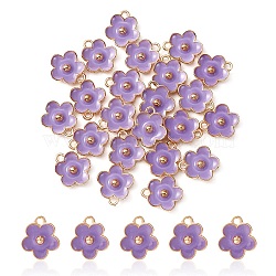 Light Gold Plated Alloy Enamel Pendants, Flower Charm, Blue Violet, 13x11.5x3mm, Hole: 1.6mm(ENAM-YW0002-20D)